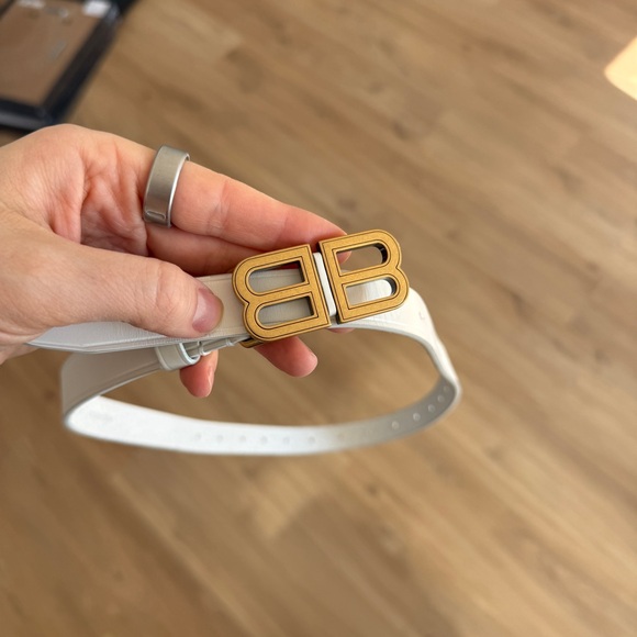 Balenciaga Accessories - Balenciaga White Belt with Gold Logo Buckle
